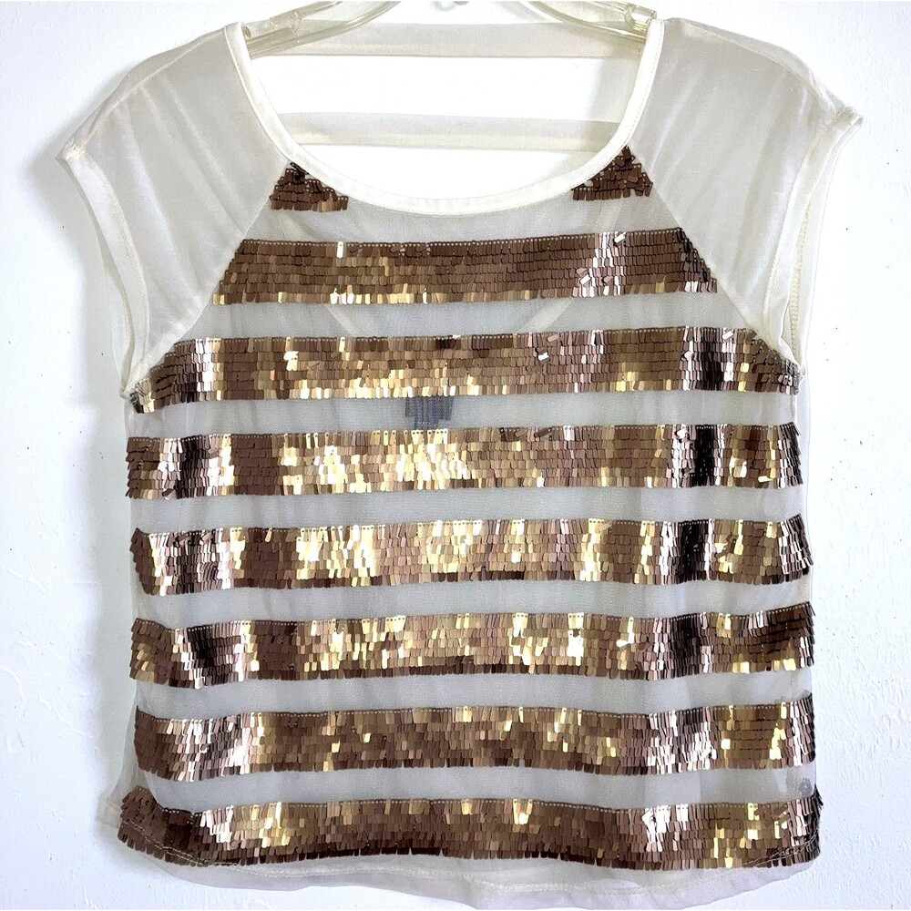 BEBE S Metallic Fringe Boxy Top Cut out Strappy Back Relaxed Loose Fit Cropped i